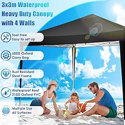 TOOLUCK 10x10 Pop Up Canopy Tent with 3 Sidewalls