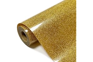 SCZENQI Gold Glitter HTV Transfer Vinyl Roll - 12" x 8ft. Gold Glitter Iron on Vinyl for DIY T-Shirts, Cricut Glitter HTV Heat Transfer Vinyl for All Cutting Machines, Easy to Cut & Weed (8FT)