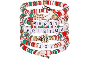 Go Ho 6 Pack Christmas Bracelets for Women: Red White Green Candy-Style Stackable Bracelets Set with Joy & Merry Charms,Christmas Decorations Accessories Shirts Outfits - Gifts for Teens Girls