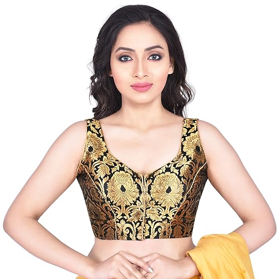 Women's Jamawar Silk Blouse(Black & Golden)