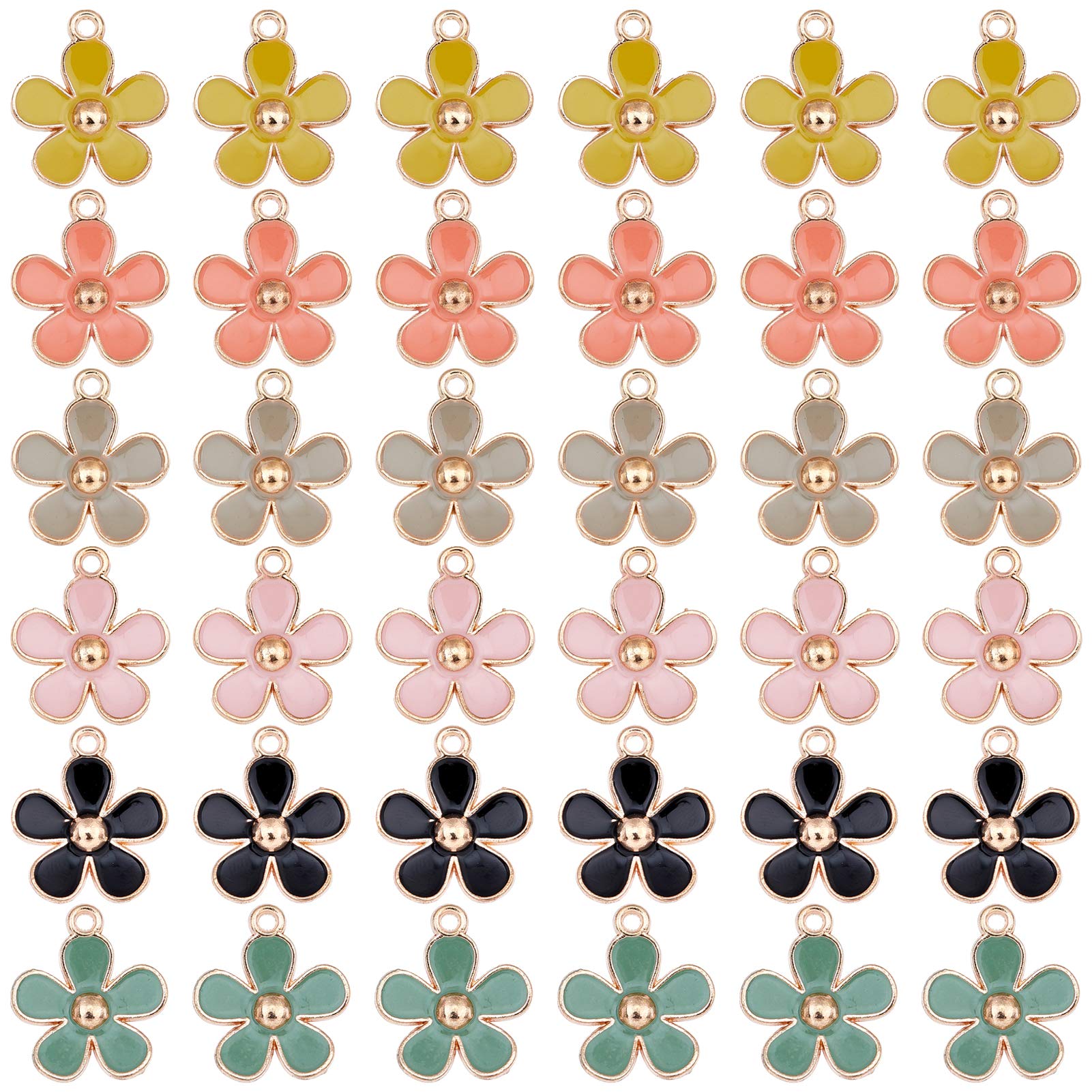 SUNNYCLUE 1 Box 36Pcs 6 Colors Gold Plated Enamel Flower Charm Pendant for DIY Jewelry Making Necklace Bracelet Earring Accessories Charms