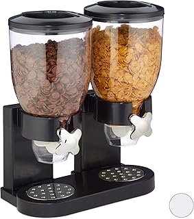 Relaxdays Müslispender doppelt, mit Portionierer, Cornflakes & Süßigkeiten, HBT 41x32,5x19 cm, Cerealienspender, schwarz