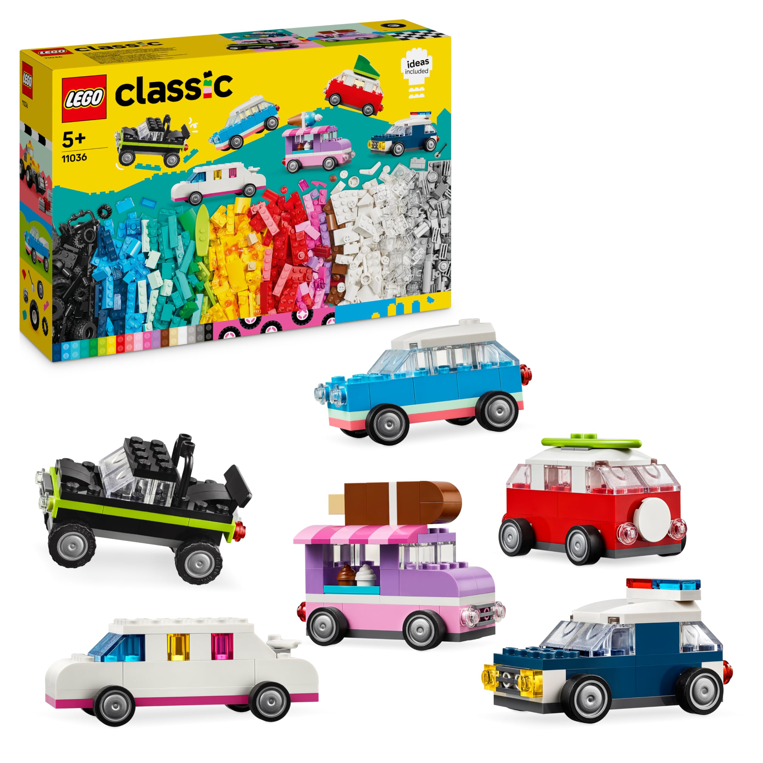 LEGO Classic Veicoli Creativi, Modellini di Auto Colorate da Costruire in Mattoncini, Set con Macchine Giocattolo per Bambini e Bambine, Ragazzi e Ragazze da 5 Anni in su 11036