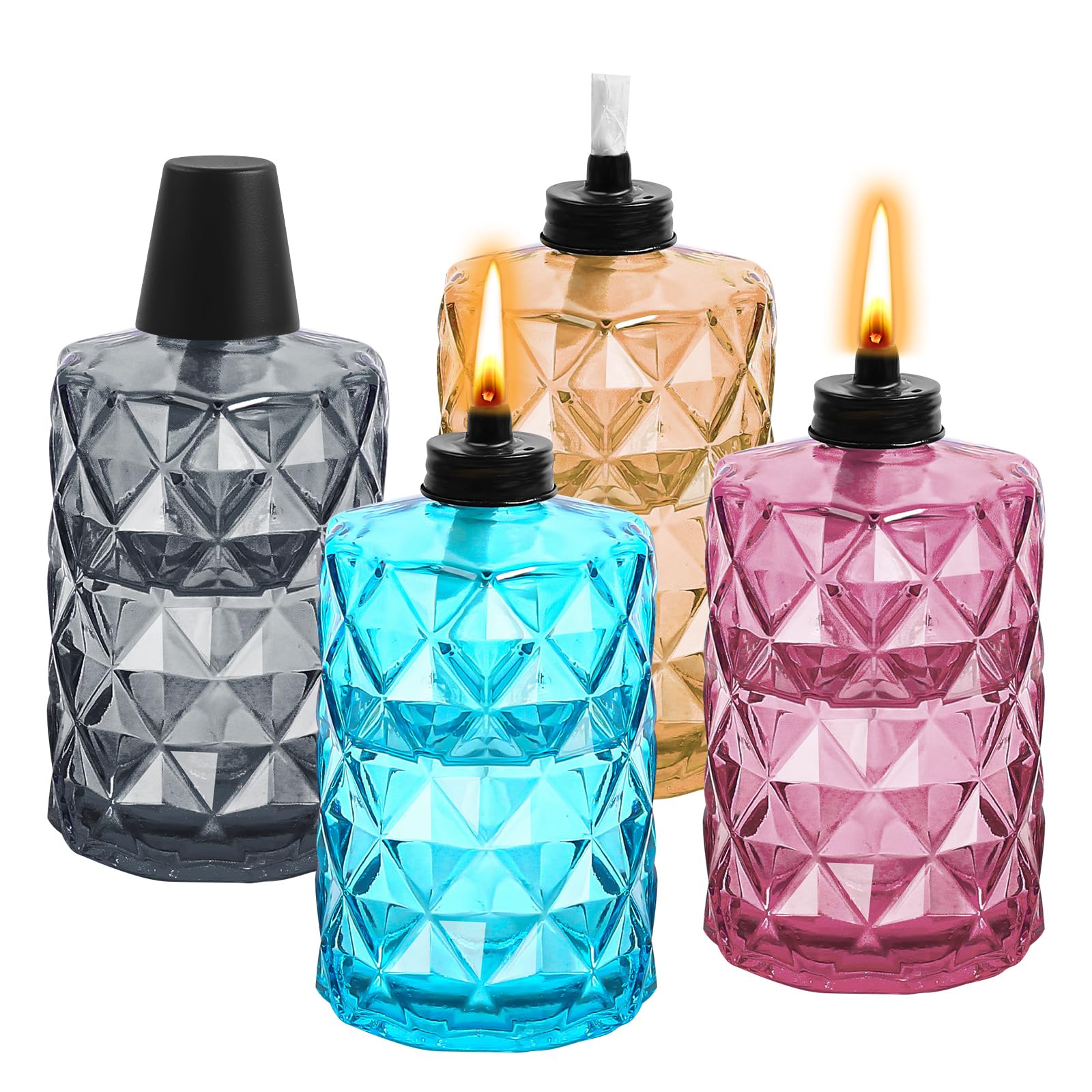Photo 1 of FAN-Torches 4 Pack Glass Table top Torch,12 oz Citronella Torches for Outside,Refillable Flame Light Torch with Wicks and Covers, Landscape Lanterns Torches for Yard,Patio, Garden,Party Decor, DIY.