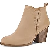 mysoft Women's Ankle Boots V Cut Side Elastic Panel Stacked Chunky Heel Booties with Side Zipper