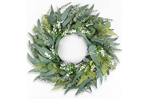 TISEMENT 24" Eucalyptus Wreath for Front Door, Artificial Green Spring/Summer Wreaths with Willow Leaves, Fern Leaves and Berries for All Seasons, Farmhouse Wreath for Window, Fence, Porch, Wedding Decor
