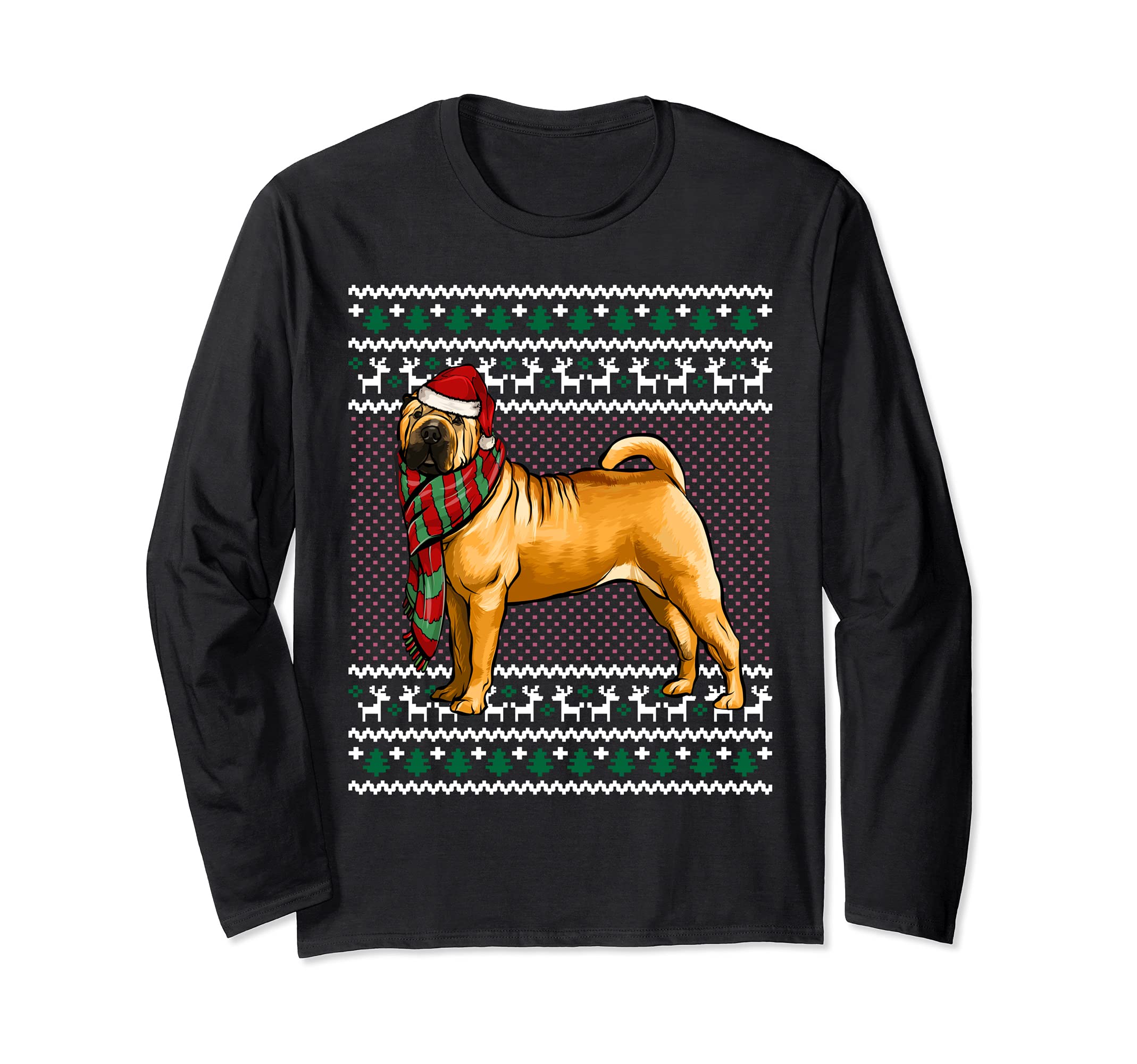 Xmas Chinese Shar-Pei Dog Santa Hat Ugly Christmas Long Sleeve T-Shirt