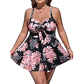 Actglow Plus Size Swimsuit for Women 2 Piece Tankini Swimsuits Full Coverage Modest Bathing Suits Flowy Swimdress with Shorts