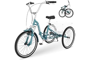 Slsy Adult Folding Tricycles, 7 Speed Folding Adult Trikes, 20 24 26 Inch 3 Wheel Bikes with Low Step-Through, Foldable Tricycle for Adults, Women, Men, Seniors