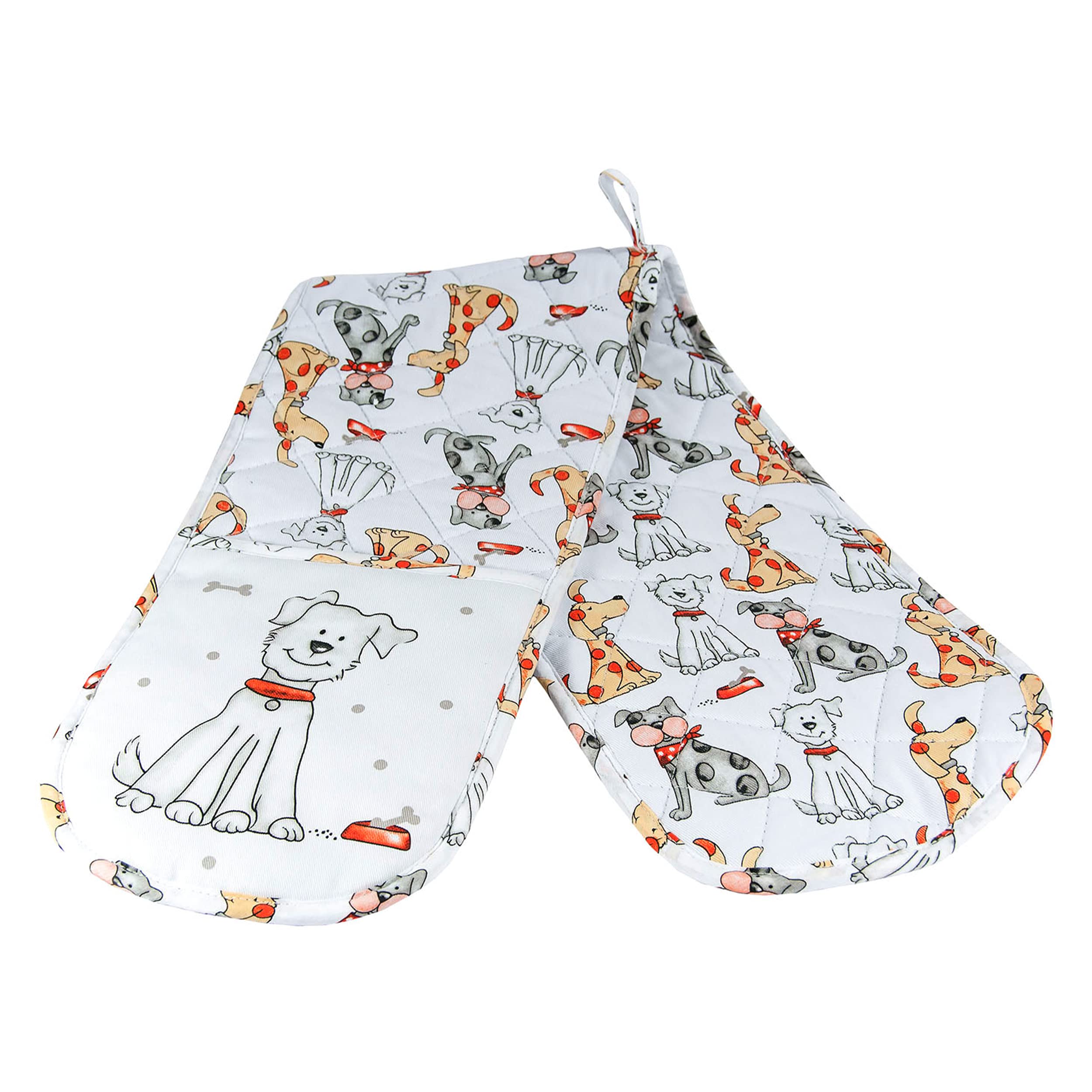 SPOTTED DOG GIFT COMPANY Double Oven Gloves, Heat Resistant Oven Gloves Mitts for Home Cooking & Baking, Cute Dogs Themed Kitchen Accessories, Dog Gifts for Dog Lovers, Women & Men