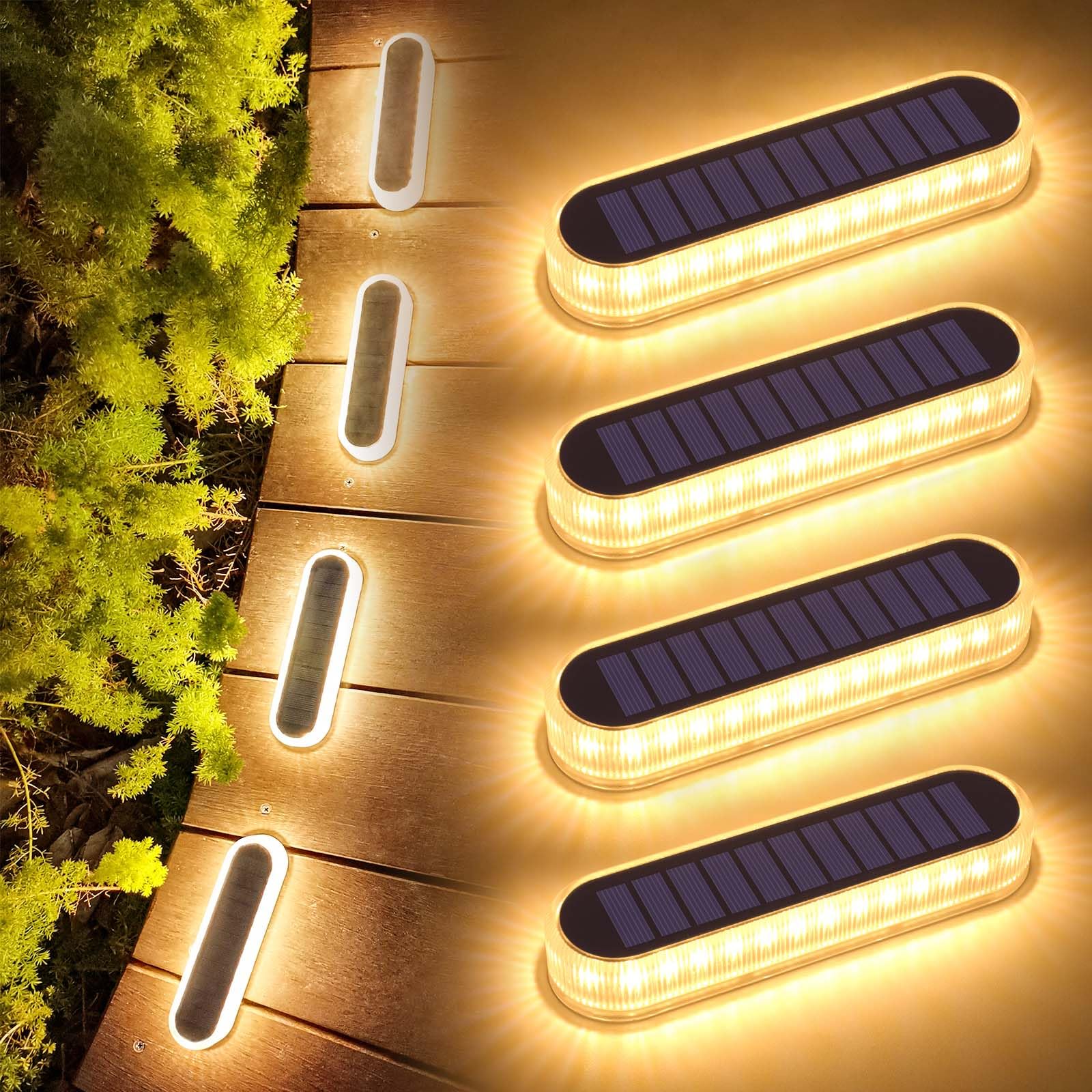 Lacasa Solar Decking Lights, LED Solar Light Outdoor Garden 4 Pack Warm White, IP68 Waterproof Step Ground Dock Light, Dusk to Dawn for Garden Patio Lawn Pathway Driveway Walkway Lighting