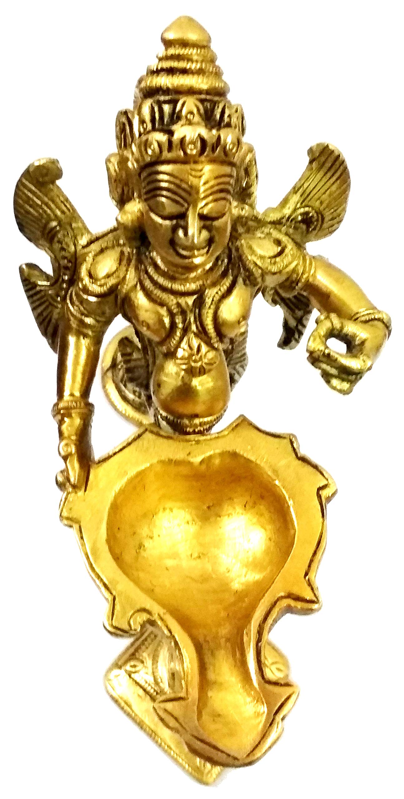 Purpledip Brass Garuda Aarti: Rare Collection Vishnu Vahana Varadaraja Perumal Oil Lamp Diya (11754)