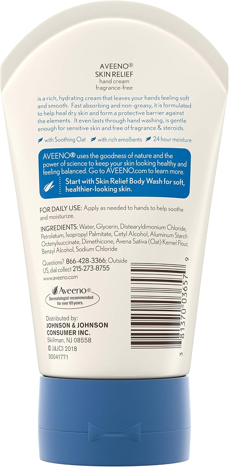 Aveeno Skin Relief Intense Moisture Hand Cream with Soothing Prebiotic Oat for Dry Skin Sensitive Skin Cream Softens & Smooths Hands & Lasts Through Hand Washing - Image 4