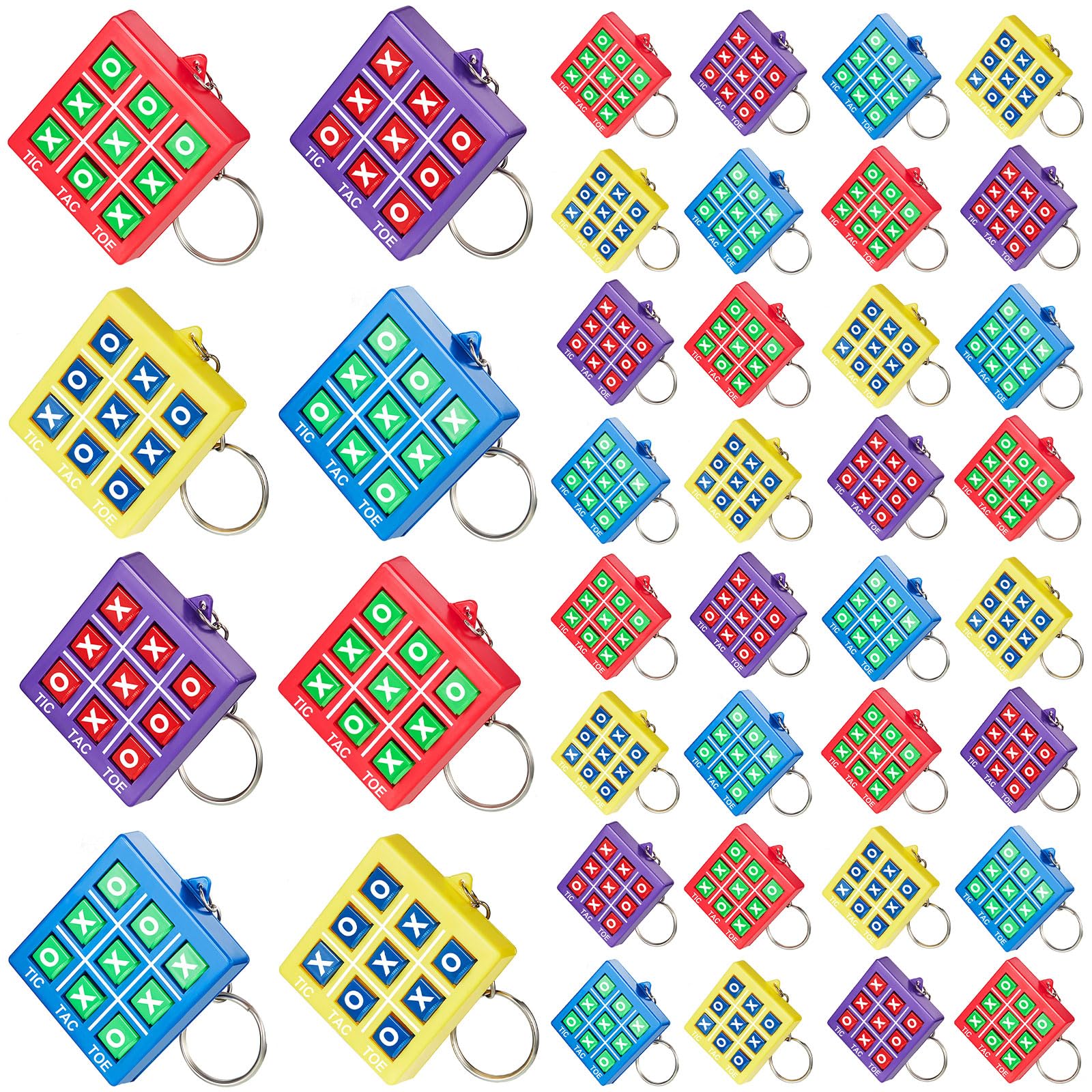 Photo 1 of Hicarer Tic Tac Toe Keychain for Kids Ages 8-12 Party Favors Plastic Keyholders Game for Goodie Bags Mini Backpack Valentines Birthday Party(Red, Blue, Yellow, Purple,16 Pcs)