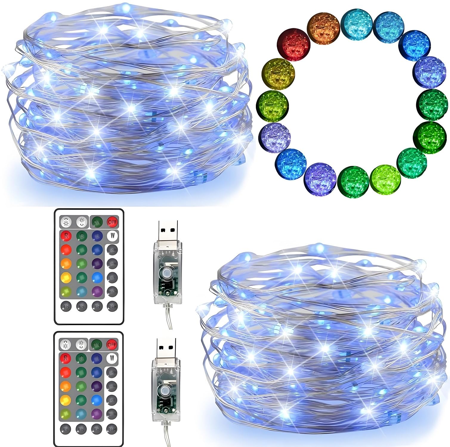 FANSIR LED String Lights, 2 Set 50 Led USB Powered Multi Color Changing String Light with Remote, 4 Modes Twinkle Fairy Lights for Indoor Outdoor Garden Party Wedding Xmas Decor (16 Colors)