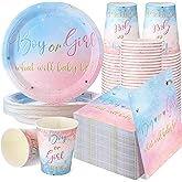 Hushee 200 Pcs Gender Reveal Baby Shower Paper Plates Napkins Cups Baby Shower Party Supplies Tableware Set Disposable Cup Napkin for 50 Guest Party Decoration