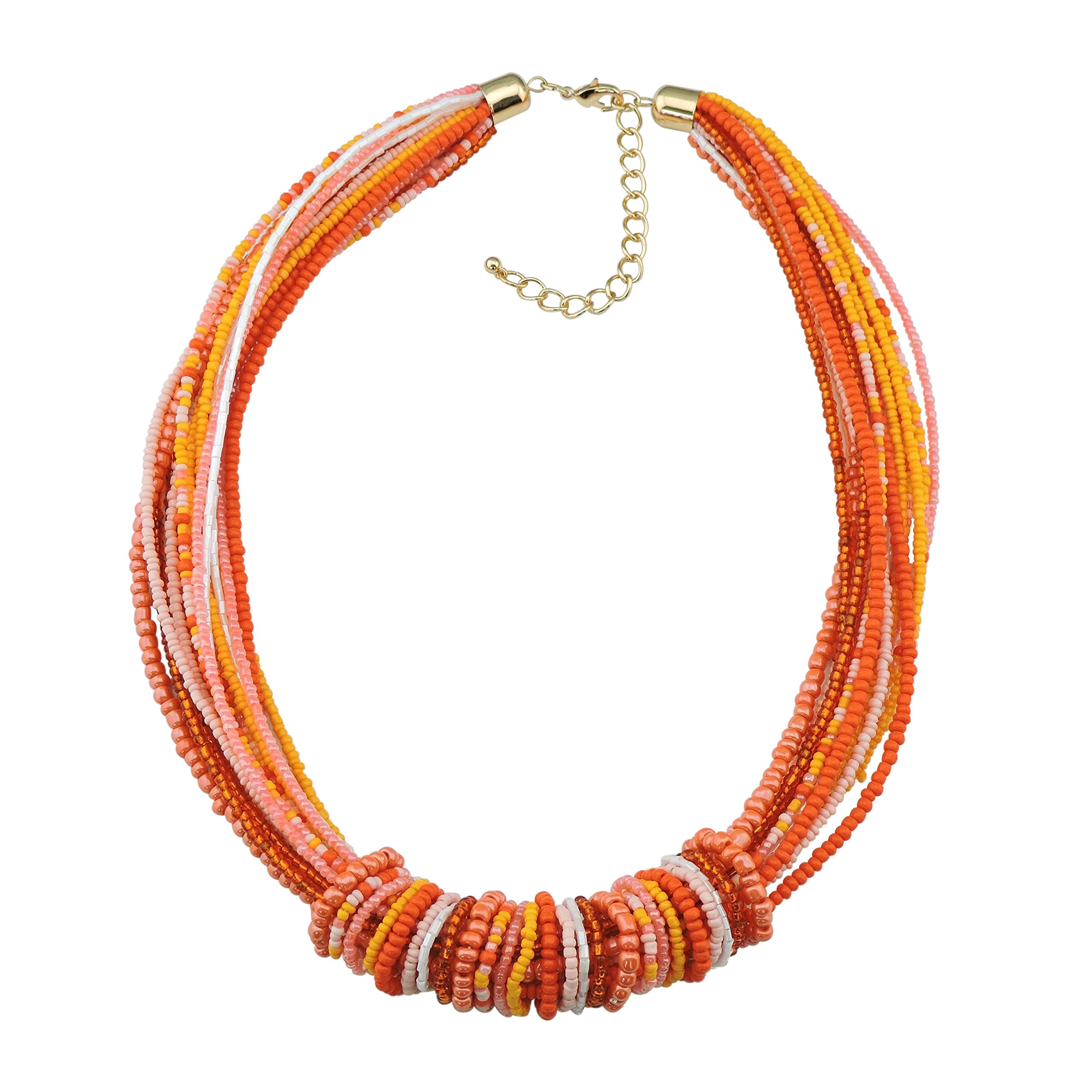 Bocar Multilayer Seed Bead Statement Necklace for Women Chunky Bib Collar Choker with Bohemian Style for Party Wedding and Evening Wear Handcrafted Costume Jewellery Gift (NK-10314-Orange) — image 1