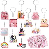 Neptniopllab 74 Pack Book Club Gifts with Acrylic Book Lovers Keychain Bulk and I love to Read Stickers Reading Party Favors for Women Students Librarian Club Gifts&Back to School Accessories