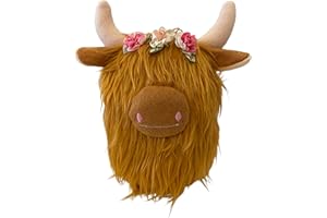 KINGSPRIME Highland Cow Plush, Scottish Cattle Dolls, Farmhouse Nordic Gnomes, Calf Gnome with Flowers, Nursery Gift Home Decor, Weighted Doll Decoration, Herd Collection (Light Brown)