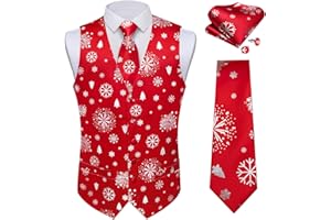 DiBanGu Christmas Men's Suit Vest and Tie Set Formal Business Dress Waistcoat for Tuxedo V-Neck Slim Fit Holiday Vest