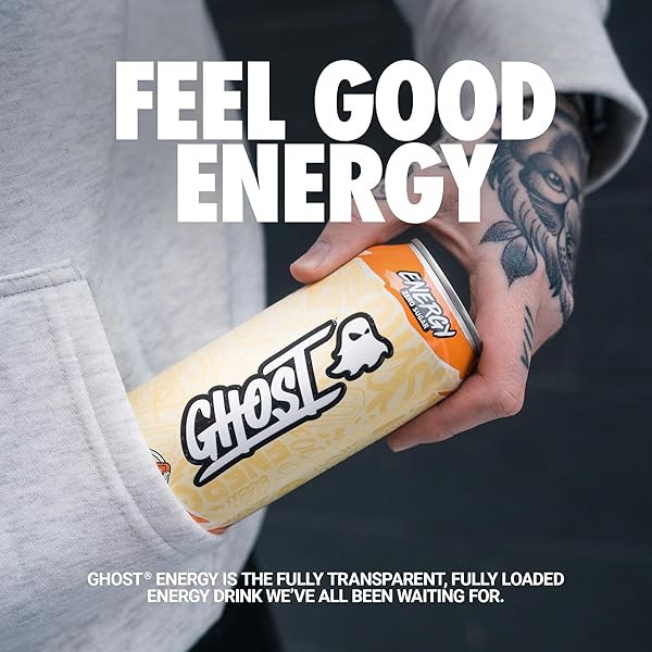 GHOST ENERGY DRINK – 12-PACK, ORANGE CREAM, 16OZ CANS – ENERGY & FOCUS & NO ARTIFICIAL COLORS – 200MG OF NATURAL CAFFEINE, L-CARNITINE & TAURINE – GLUTEN-FREE & VEGAN