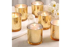 DARJEN Larger Gold Votive Candle Holders Set of 6- Tea Light Candle Holder Glass, Gold Candle Holders for Wedding, Table Centerpiece, Party and Holiday Decorations