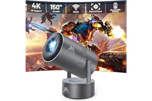 AUBOR MENTECH [Built-in Battery] Mini Projector with Wifi and Bluetooth, 4K 1080P Supported 270° Rotatable 150'' Screen Auto Keystone Home Outdoor Portable Smart Projector for Phone/TV/Laptop/HDMI, Iron Grey