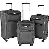 WireHot 3-Piece Softside Expandable Luggage Set with Front Open Pocket, Lightweight and Durable Oxford Fabric Suitcase Set with TSA Lock (Gray, 20in/24in/28in)