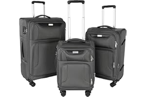 WireHot 3-Piece Softside Expandable Luggage Set with Front Open Pocket, Lightweight and Durable Oxford Fabric Suitcase Set with TSA Lock (Gray, 20in/24in/28in)