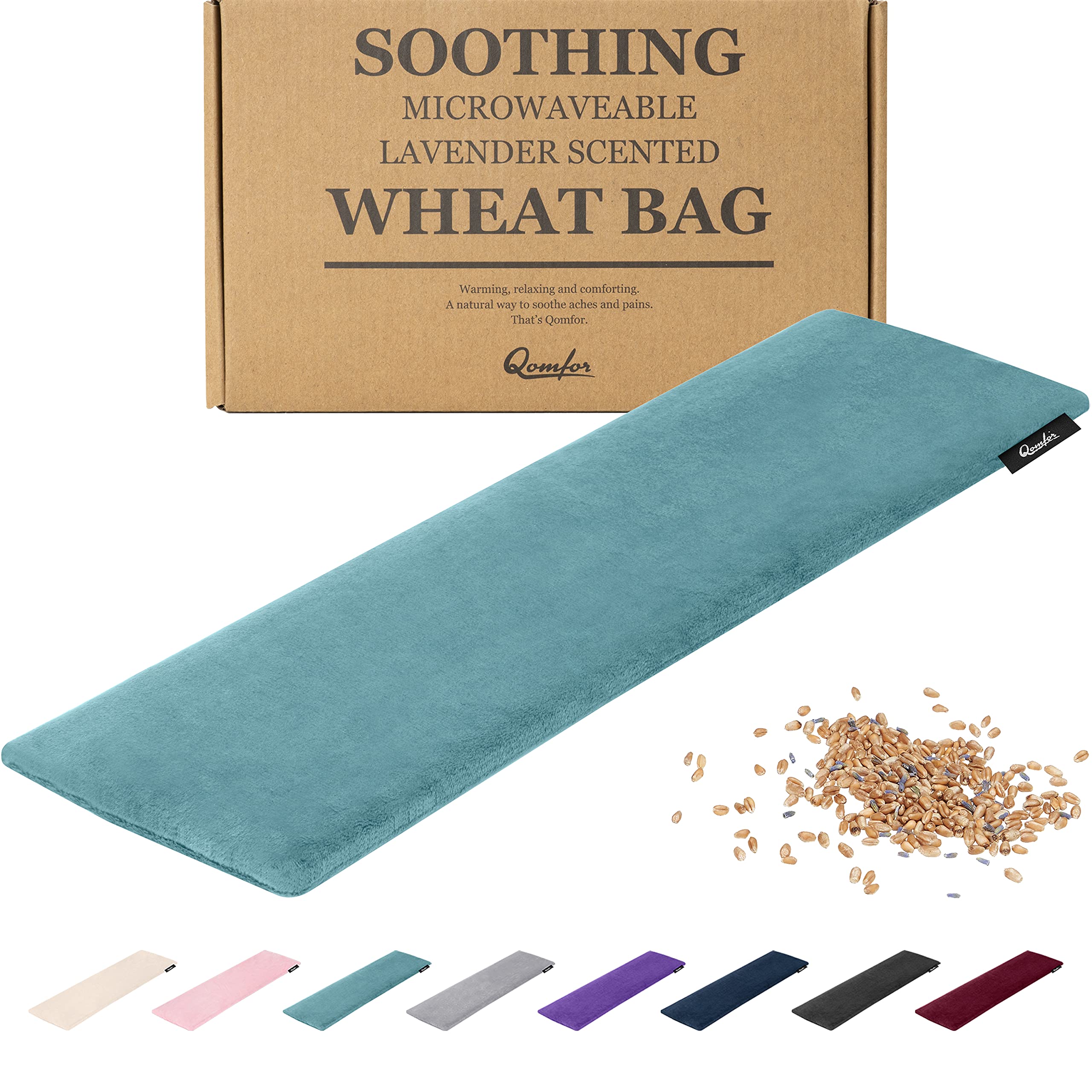 Qomfor - Microwavable Wheat Bag - Blue Green - Lavender Scented Microwave Heating Pad/Warming Pillow - Heat Pack for Neck, Shoulders & Period Cramps Pain Relief - Reusable Hot & Cold Therapy Bag