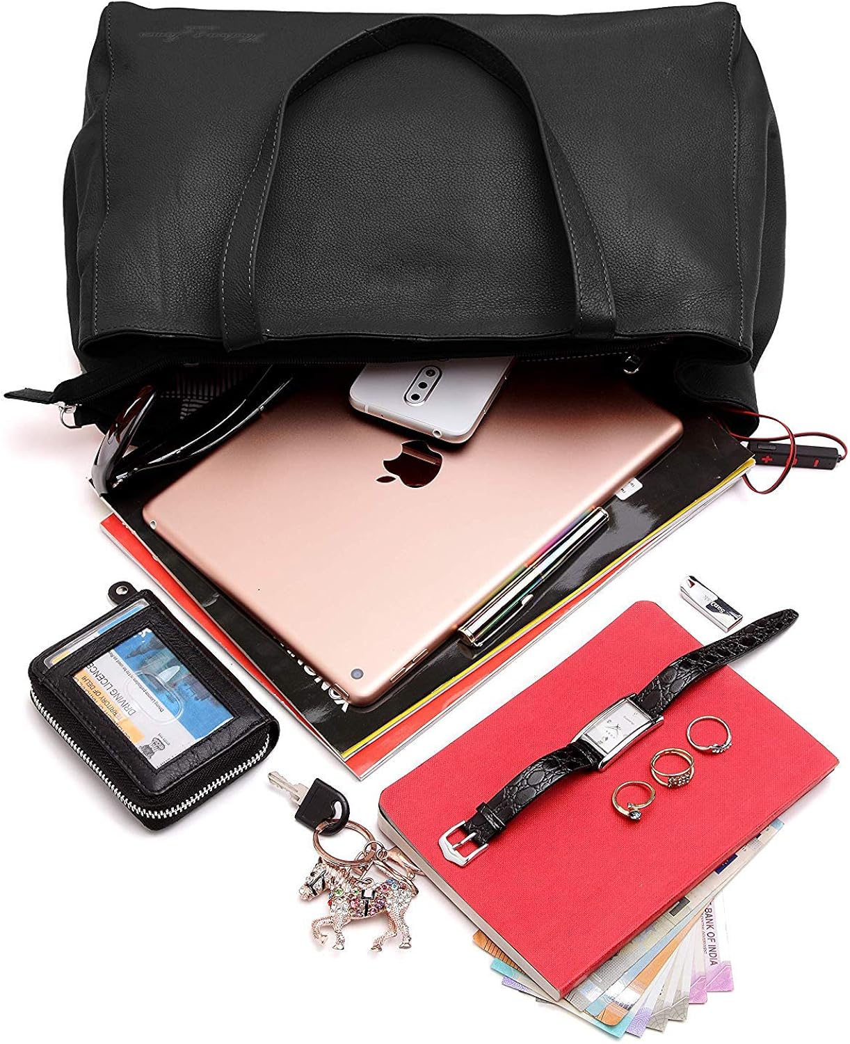 Hudson & James Designer Genuine Real Nappa Leather Handmade Women Ladies Travel Satchel Everyday Crossover Cross body Work iPad Shoulder Handbag Bag (Black) - Image 5