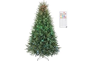 HOMCOM 6.5ft Prelit Christmas Tree with Colourful DIY Synchronized LEDs, Frasier Grande Fir, Hinged Xmas Tree with Remote, 12
