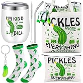 5 Pcs Pickle Gifts Set Pickle Gifts for Pickle Lovers-12 oz Funny Pickle Tumbler with Lid Straw Tote Bag Makeup Bag Pickle Sock Keychain Christmas Gift for Women Girl