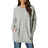 Seta T Women's Sweaters Long Sleeve Crewneck Cozy Oversized Sweater Loose Fit Tunic Tops with Pockets