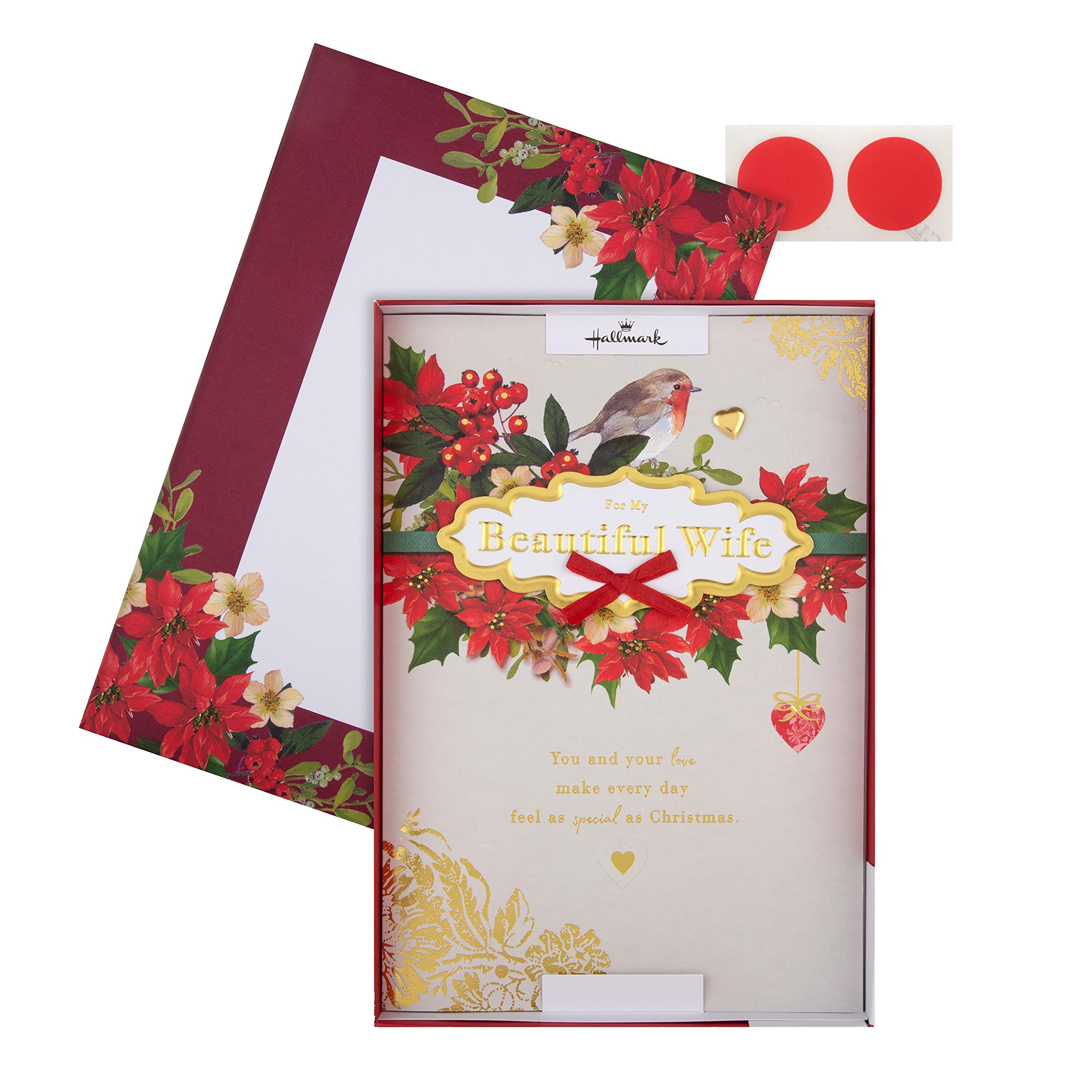 Hallmark Boxed Christmas Card for Wife - Traditional Robin and Foliage Design