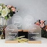 4pc Wedding Sign Set - Acrylic Guest Book Signs with Wood Stand, 5x7" Cards & Rustic Wedding Decor