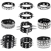 10 Pieces Studded Bracelet, Emo Spiked Bracelets Y2k Black Leather Rivet Punk Bracelet Rock Cuff Goth Bracelets Punk Accessories Halloween for Men Women