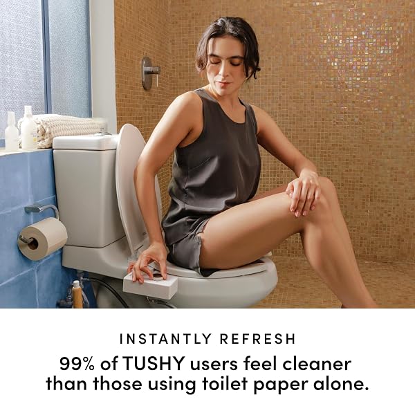 TUSHY CLASSIC 3.0 BIDET TOILET SEAT ATTACHMENT – A NON-ELECTRIC SELF CLEANING WATER SPRAYER WITH ADJUSTABLE WATER PRESSURE NOZZLE, ANGLE CONTROL & EASY HOME INSTALLATION (WHITE/GOLD)