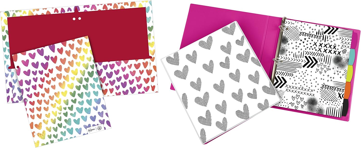 Avery + Amy Tangerine Designer Collection Binder, 1” Round Rings, 175-Sheet Capacity, Hatch mark Hearts (28320) : Office Products