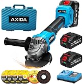 AXIDA Cordless Angle Grinder with 2&times; 4.0Ah Batteries, 4-1/2Inch, 11000 RPM | 21V Battery Grinder Tool, Brushless Grinders, Adjustable 3-Speed for Metal Cutting, Grinding, Polishing, Rust Removal