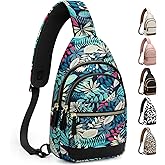 Capolo Sling Bag for Women Men Waterproof Crossbody Bags for Women Trendy Casual Fanny Pack with Convertible Shoulder Strap Chest Bag for Travel Hiking(Blue Leaves, Medium)