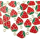 AUEAR, 30 Pack Strawberry Enamel Charms Pendant for DIY Jewelry Making Craft Findings