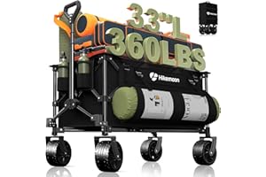 Hikemoon 150L Collapsible Wagons Carts Foldable, 360LBS Heavy Duty Folding Beach Cart with Big All-Terrain Wheels, Portable Utility Wagon for Grocery, Shopping, Garden, Sports, Camping, Black