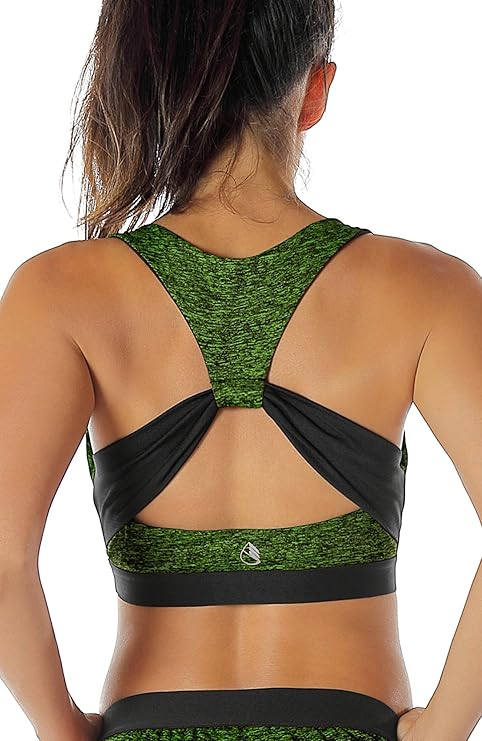 icyzone Damen Sport-BH mit Starker Halt Gepolstert Bustier Stretch Sports Bra Top Fuer Yoga Fitness-Training