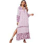 R.Vivimos Women's Long Sleeve Floral Print Bohemian Maxi Dresses with Slit