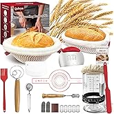 Sourdough Bread Baking Supplies, Sourdough Starter Kit with Cotton Rope Oval & Round Bread Proofing Basket and Sourdough Starter Jar, Artisan Bread Making Kit Ideal Gift for Bakers, Women Wife Mom