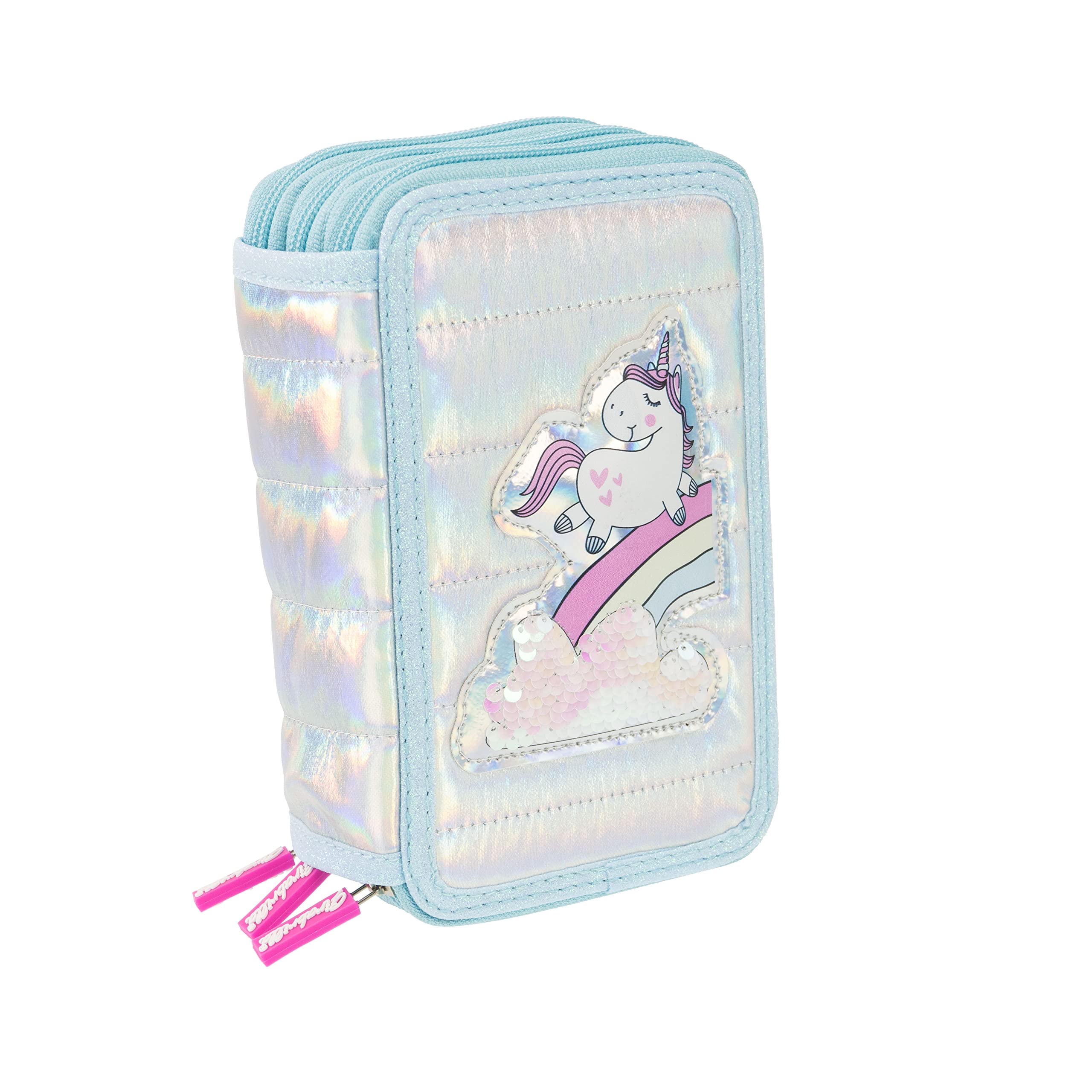 Girabrilla Nice Group 19025 Big Puffer Pencil Case Tiffany 3 Compartments Unicorn Pencil Case for Kids Duvet Effect Turquoise One Size