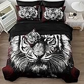 Bedbay Tiger Comforter Set Queen Size Rose Floral Bedding Set Wild Animal Print 8 Pcs Queen Bed in a Bag Set Boys Teen Room Decor Animal Tiger Bedding Comforter Set with Sheets (Tiger,Queen)