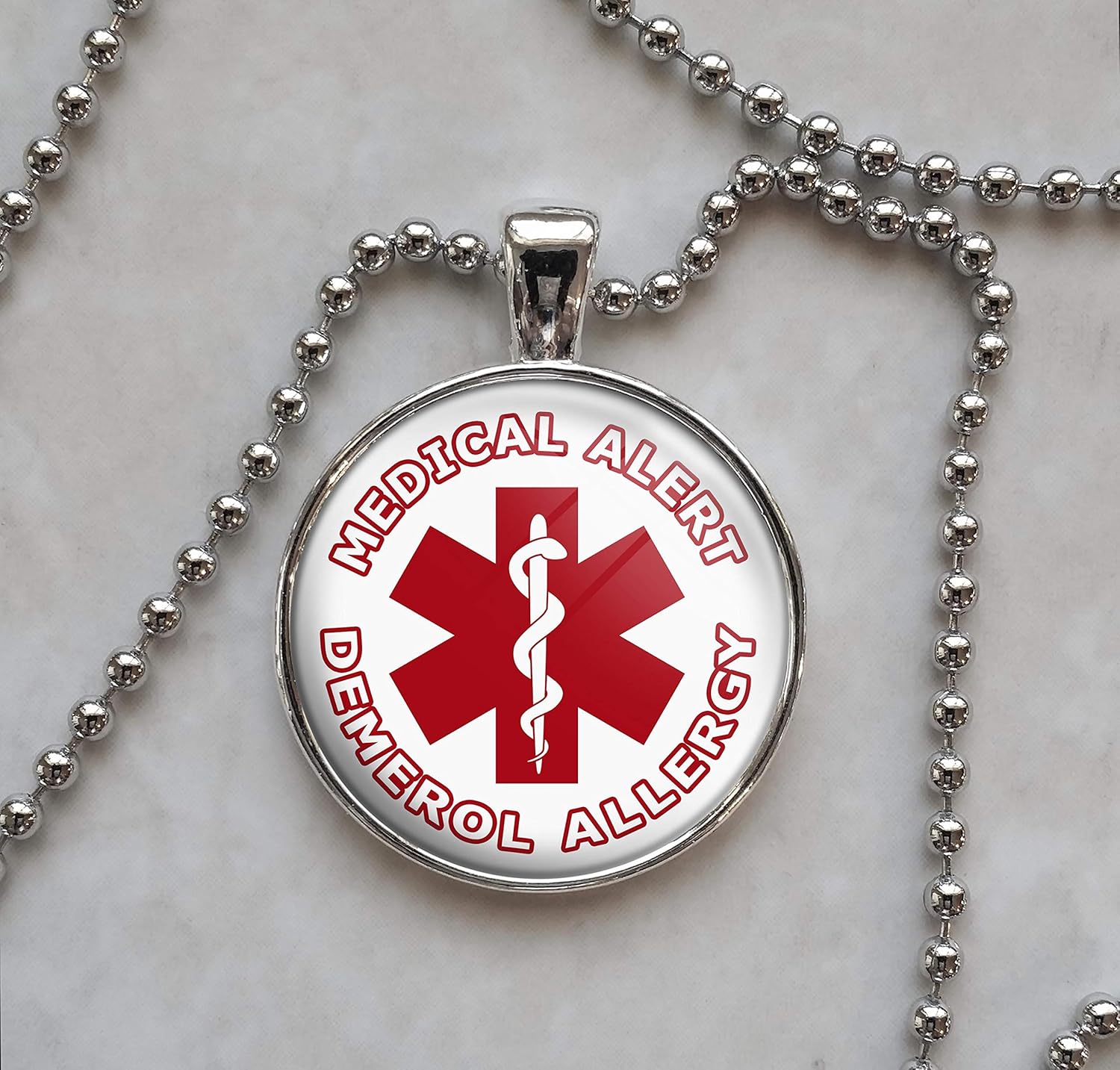 Medical Alert Demerol Allergy Pendant Necklace Handmade