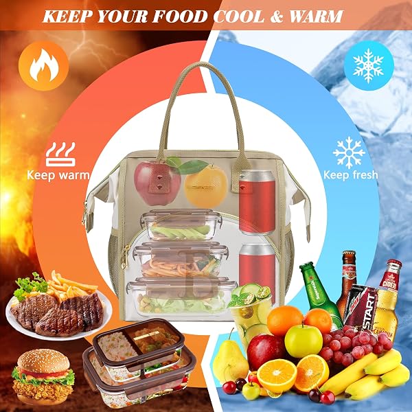 PERSONALIZED LUNCH BAG FOR WOMEN, REUSABLE INSULATED LUNCH BOX GIFT FOR FRIEND LARGE WIDE-OPEN WATER RESISTANT ADULT COOLER TOTE BAG FOR WORK, TRAVEL, PICNIC – PRINTED M